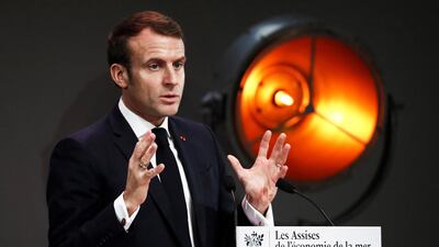 French President Emmanuel Macron delivers a speech during the annual conference of the French maritime economy in Montpellier. AFP