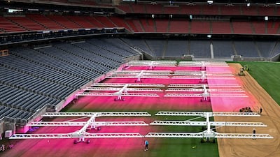 Pitch installation at the Houston Stadium in Texas ahead of the 2026 Fifa World Cup. Reuters
