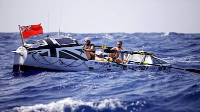 Dubai resident Lee Felton, left, and his UK compatriot Sean Lannon, have finished an epic voyage, rowing 4,800km to cross the Atlantic. The two took more than 65 days to complete it, although Fenton admits he tried to quit after four days. Courtesy Ted Martin