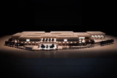 A model of the now under-construction Kiran Nadar Museum of Art, displayed at the Venice Biennale of Architecture in 2023. Photo: Timothy Casten / Kiran Nadar Museum of Art