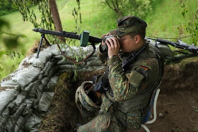 A member of the Homeland Protection Division during its first large-scale exercises, on May 20 near Bergen, Germany. Getty Images
