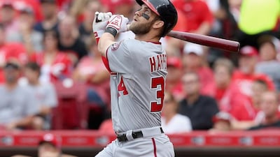 Bryce Harper is hitting .333 with 18 home runs in 52 games to start the MLB season for the Washington Nationals. Andy Lyons / Getty Images / AFP / May 31, 2015