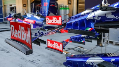Abu Dhabi Grand Prix preparations 2019. Red Bull Racing front wings ready to be attached. Victor Besa / The National