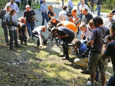 Journalists are shown the scene where members of the Al Hilli family were shot dead, in France. PA/Getty