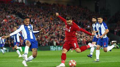 Liverpool's Roberto Firmino shoots at goal. Getty Images