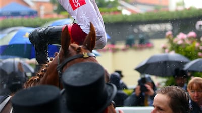 Jockey Frankie Detorri celebrates winning the Queen Mary Stakes with Raffle Prize. Press Association