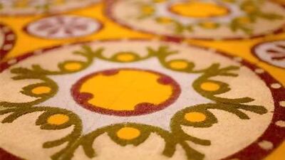 Beiti by Laurent Mareschal is detailed pattern made from spices. Galerie Marie Cini / Tami Notsani