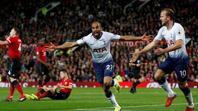 Lucas Moura, centre, scored twice in Tottenham's 3-0 win over Manchester United. Reuters