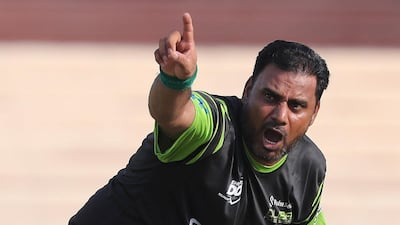 Dubai Pulse bowler Shafaqat Ali appeals for a wicket.