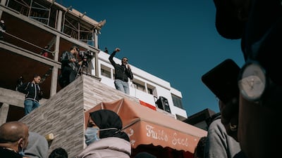 Protest organizers from both the left and the Islamist party, Ennahda, addressed the crowds on Sunday. Photo: Erin Clare Brown / The National