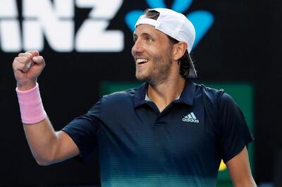 Lucas Pouille celebrates his win over Milos Raonic in the Australian Open quarter-finals. EPA