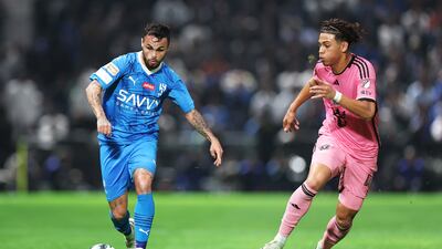Michael Delgado of Al Hilal battles for possession with David Ruiz of Inter Miami. Getty