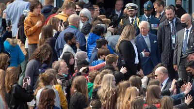 Camilla, Duchess of Cornwall, and Prince Charles are greeted by well-wishers in St. John's as they arrive for a Royal visit to Canada on Tuesday, May 17, 2022. The Canadian Press/AP