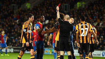 Crystal Palace's Yannick Bolasie was dubiously given a red card by referee Anthony Taylor on Sunday. Michael Regan / Getty Images