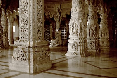 Inside the intricately carved Swaminarayan Mandir. Getty Images