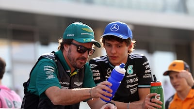 Aston Matin's Fernando Alonso and Mercedes driver Kimi Antonelli