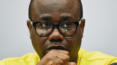 President of The Ghana Football Association Kwesi Nyantakyi answers questions during a press conference in Maceio during the 2014 FIFA World Cup. An explosive documentary has rocked Ghana's football association, showing executives including the organisation's head allegedly proposing bribes worth millions of euros. Nyantakyi was caught suggesting lucrative deals to undercover journalists posing as "investors" in the film "Number 12".