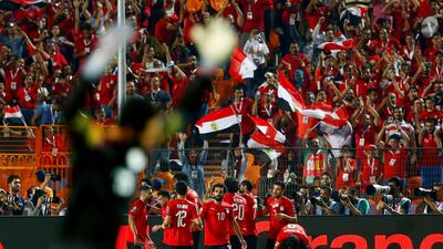 Ahmed El Mohamady celebrates scoring Egypt's first goal against DR Congo in their 2019 Africa Cup of Nations Group A match with teammates. Egypt won the match 2-0. Reuters
