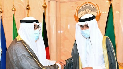 Kuwait's Emir Nawaf Al Ahmad Al Sabah meets with newly appointed Crown Prince Sheikh Meshal Al Ahmad Al Jaber Al Sabah, in Kuwait City. Kuwait News Agency
