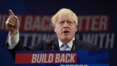 Britain's Prime Minister Boris Johnson making a speech at the Conservative Party conference in October 2021. Since then, he has faced a series of crises, including the Partygate scandal, but still appears to appeal to some voters. AP
