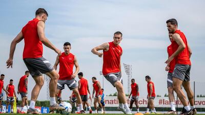 A Switzerland training session at the University of Doha ahead of the match against Serbia. AFP