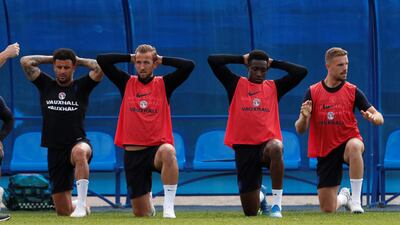 England Training Camp, Saint Petersburg, Russia - June 17, 2018 England's Kyle Walker, Harry Kane, Danny Welbeck and Jordan Henderson during training REUTERS / Lee Smith