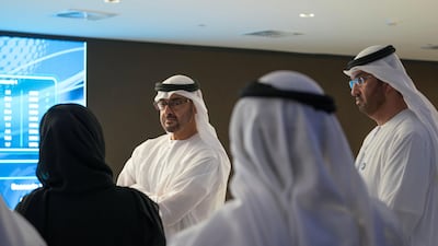 Sheikh Mohammed bin Zayed, Crown Prince of Abu Dhabi and Deputy Supreme Commander of the UAE Armed Forces and Dr Sultan Al Jaber, Minister of State and chief executive of Adnoc (right), at the inauguration of the 'Panorama' artificial intelligence and Big Data centre at Adnoc headquarters in the capital Mohamed Al Hammadi / Crown Prince Court - Abu Dhabi