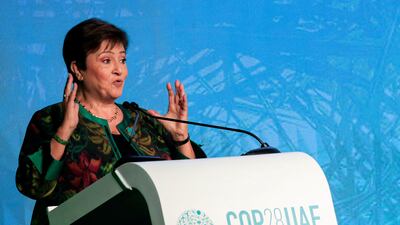 Kristalina Georgieva speaks on the third day of Cop28 in Dubai. Reuters