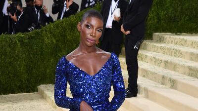 Michaela Coel wears blue Balenciaga to attend the 2021 Met Gala. AFP