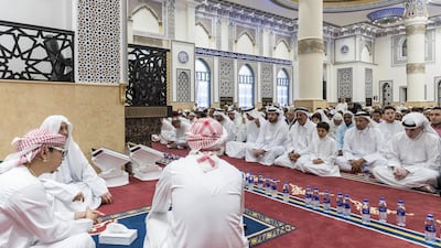 DUBAI, UNITED ARAB EMIRATES. 01 September 2017. Eid Al Adha morning prayers at the Al Farooq Omar bin Al Kahttab Mosque in Al Safa. (Photo: Antonie Robertson/The National) Journalist: None. Section: National.