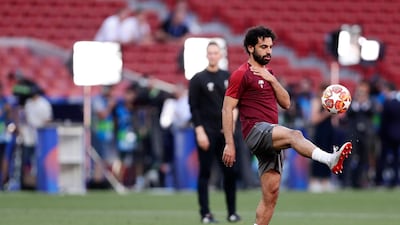 Liverpool forward Mohamed Salah controls the ball during the side's final training session before the Uefa Champions League final. AP Photo