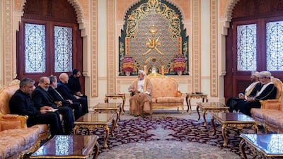 Sultan Haitham, Ruler of Oman, centre, meets an Iranian delegation, left, led by parliament speaker Mohammad Bagher Ghalibaf and Foreign Minister Abbas Araghchi in Muscat. All photos: Reuters
