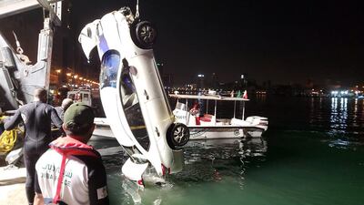 A car was pulled out of Dubai Creek after a motoring mishap on Tuesday evening.
