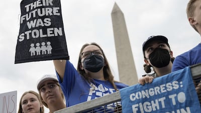 Demonstrators attend a March for Our Lives rally against gun violence an the National Mall in Washington DC on June 11, 2022. AFP