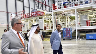 Sheikh Mohammed is taken on a four-stop tour of Airbus Plant in Hamburg. Wam
