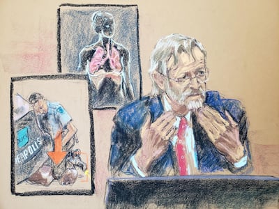 Pulmonologist Dr Martin Tobin testifies on the ninth day of the trial of former Minneapolis police officer Derek Chauvin in Minneapolis on April 8, 2021 in this courtroom sketch. Reuters