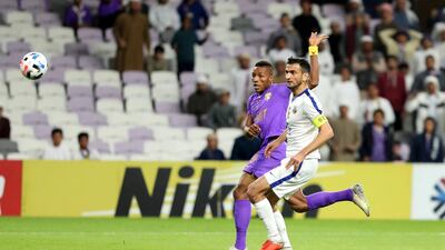 Kodjo Laba shoots on goal for Al Ain. Chris Whiteoak / The National