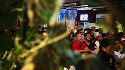 Manny Pacquiao fans at the Phillipines House restaurant in Abu Dhabi were excited at the beginning of the bout as he dominated his Marquez. Lee Hoagland / The National