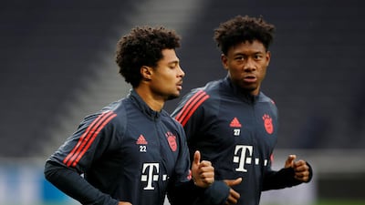 Bayern Munich's Serge Gnabry and David Alaba during training. Reuters