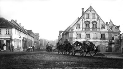 A German military convoy in Jelgava (Mitau), Latvia, in 1916. Haeckel Collection / Ullstein Bild via Getty Images