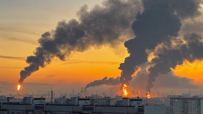 Smoke rises from an oil refinery in Moscow after a reported Ukrainian drone strike. Attacks on Russian energy infrastructure have curtailed fuel exports, limiting the potential effect of a proposed energy ceasefire. Reuters