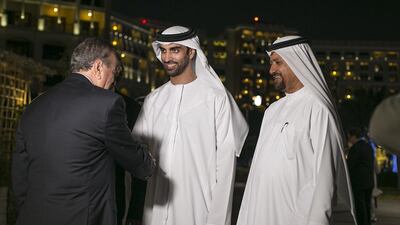 HE Mohamed Ebraheem Al Mahmood, Chairman and Managing Director of Abu Dhabi Media, during the dinner for those working on the Sports Media Pearl Awards. Mona Al Marzooqi / The National