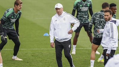 Real Madrid manager Carlo Ancelotti oversees training. EPA