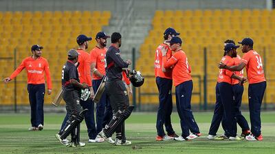 An England XI beat the UAE by 79 runs in a warm-up Twenty20 game in Abu Dhabi yesterday ahead of a three-match series against Pakistan. Satish Kumar / The National
