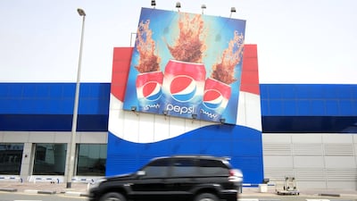 Pepsi branding outside the Dubai Refreshments distribution centre on Sheikh Zayed Road. ANTONIE ROBERTSON / The National
