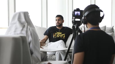 Amir Khan is interviewed by Omar Al Raisi in Dubai. Sarah Dea / The National