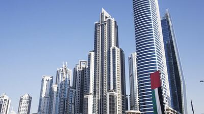 Business Bay mid to high-end apartments: 1BR - Dh93,000 average rental rate, no change year-on-year. 2BR - Dh135,000 average rental rate, no change year-on-year. 3BR - Dh185,000 average rental rate, up 2.8% year-on-year. Anna Nielsen for The National
