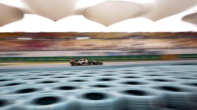 Pastor Maldonado of Lotus F1 Team in action during the second practice session ahead of the Chinese Formula One Grand Prix at the Shanghai International circuit in Shanghai, China. Diego Azubel / EPA