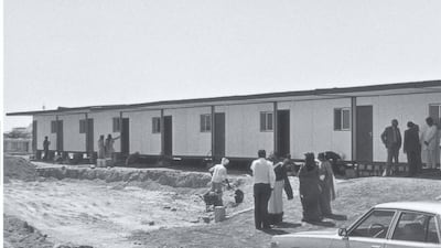 Pupils of Gems Modern Academy studied in portable cabins in 1986. Courtesy: Gems Modern Academy