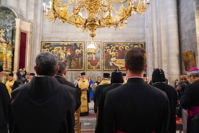 Sunday mass at Church of The Holy Sepulchre in Jerusalem. Willy Lowry / The National